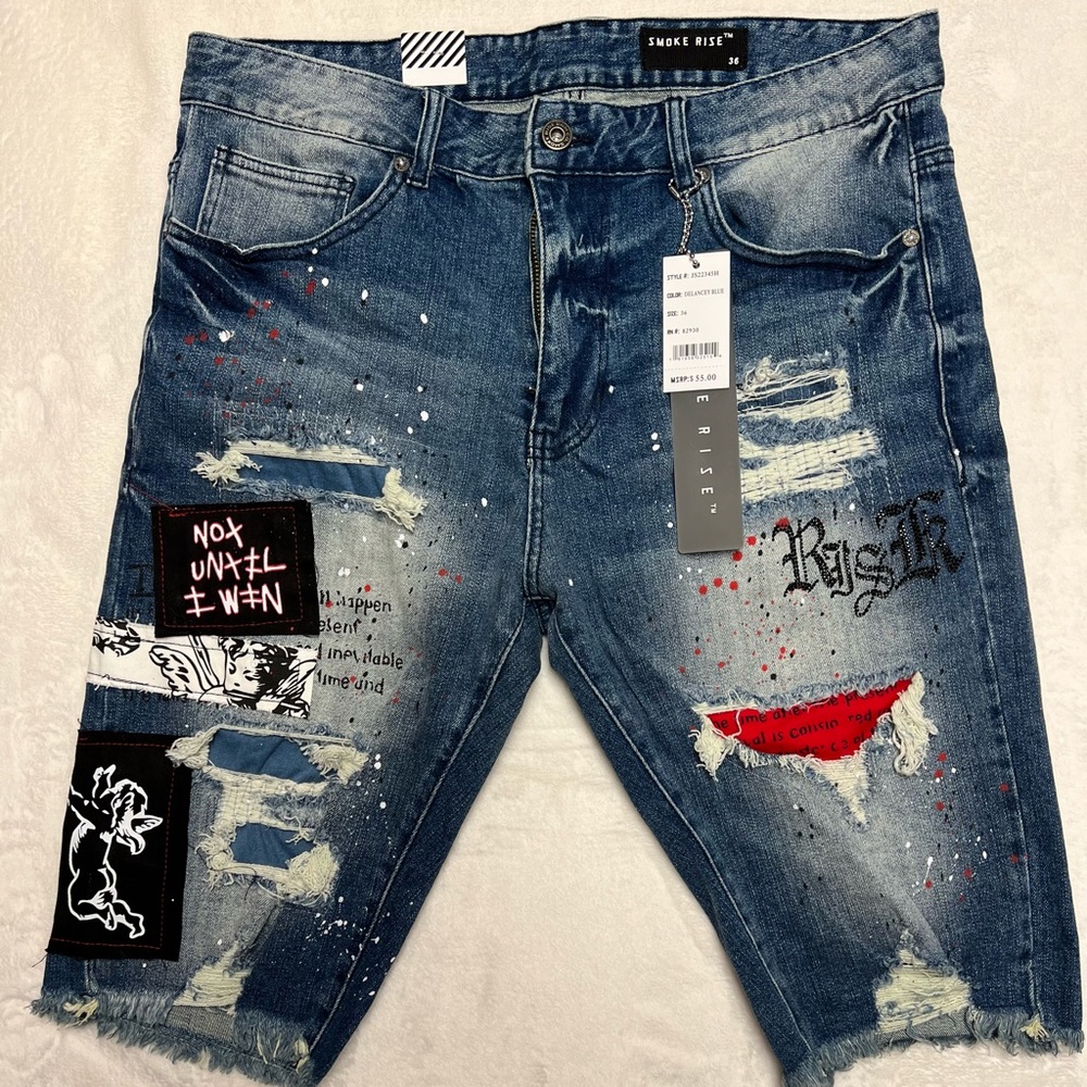 Smoke Rise Men's Delancy Shorts - Blue Wash - Slim Fit - Size 36